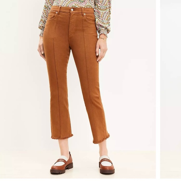 Loft Pintucked Frayed High Rise Kick Crop Jeans In Cocoa Powder Size 26 - Picture 3 of 11